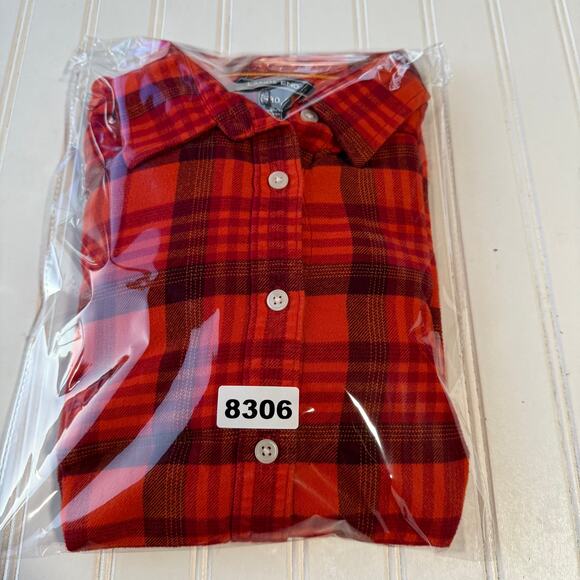 Land’s End Women’s Orange Plaid Flannel Buttondown shirt size 10 - Picture 8 of 8